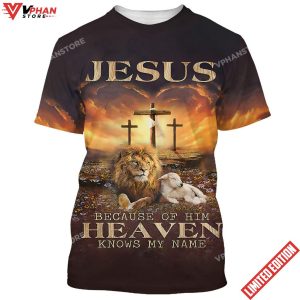 Jesus Lion And Lamb Jesus Because Of Him Heaven Knows My Name 3d T Shirt 1