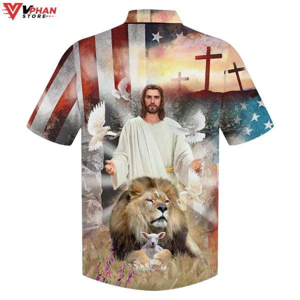 Jesus Lion And The Lamb Cross Tropical Outfit Christian Hawaiian Shirt