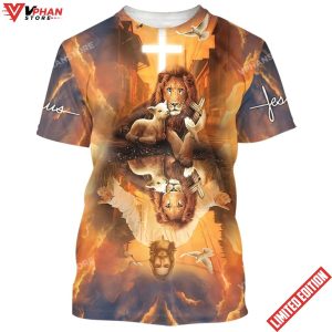 Jesus Lion And The Lamb Dove 3d Christian T Shirt 1