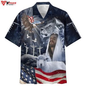 Jesus Lion And The Lamb Eagle Tropical Outfit Christian Hawaiian Shirt 1