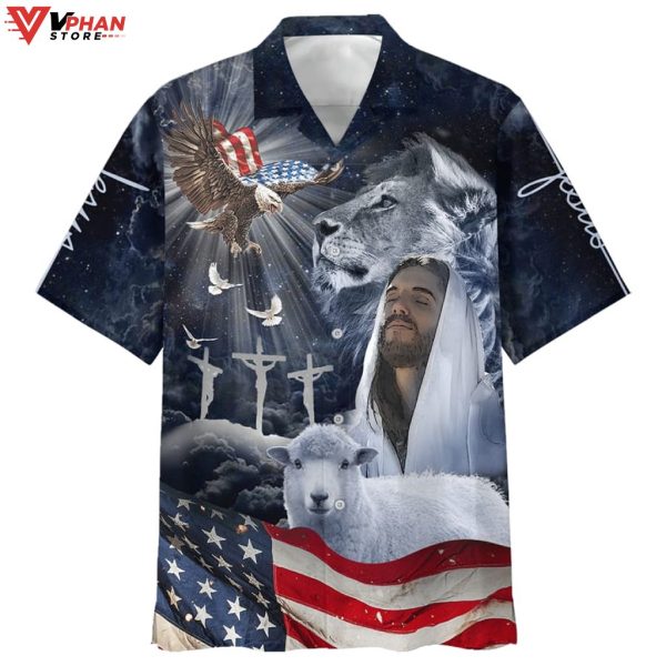 Jesus Lion And The Lamb Eagle Tropical Outfit Christian Hawaiian Shirt