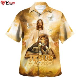 Jesus Lion And The Lamb Jesus Is My Savior Tropical Outfit Hawaiian Shirt 1