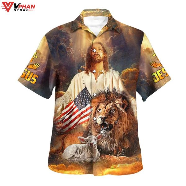 Jesus Lion And The Lamb Tropical Outfit Christian Religious Hawaiian Shirt