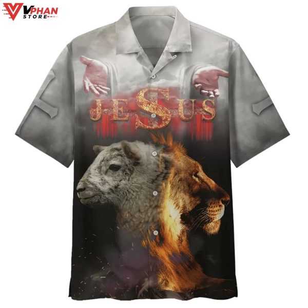 Jesus Lion And The Sheep Tropical Outfit Christian Religious Hawaiian Shirt