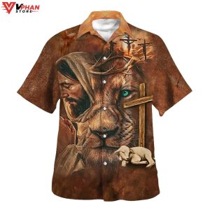 Jesus Lion Cross And The Lamb Tropical Outfit Hawaiian Shirt 1