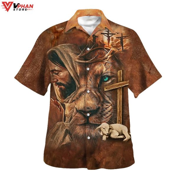 Jesus Lion Cross And The Lamb Tropical Outfit Hawaiian Shirt