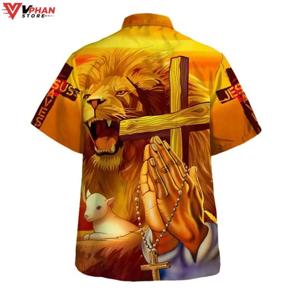 Jesus Lion Cross Faith Over Fear Christian Hawaiian Summer Shirt