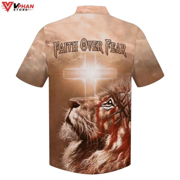 Jesus Lion Cross Flag Faith Over Fear Christian Gift Ideas Hawaiian Shirt