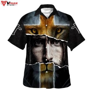 Jesus Lion Cross For Men Tropical Outfit Christian Gift Ideas Hawaiian Shirt 1