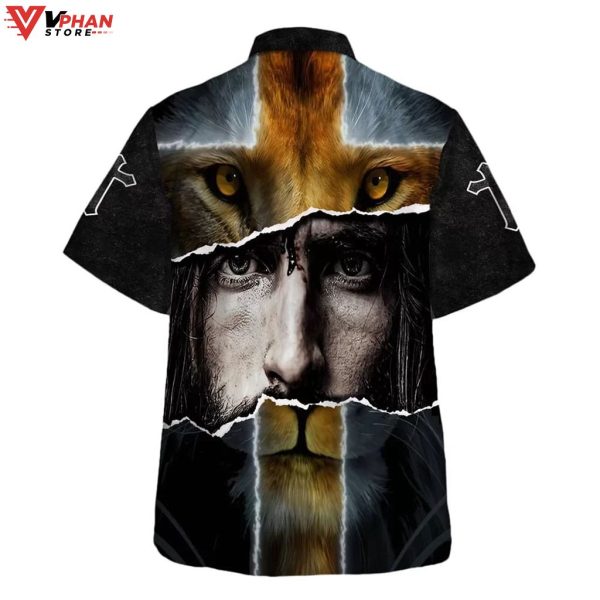 Jesus Lion Cross For Men Tropical Outfit Christian Gift Ideas Hawaiian Shirt