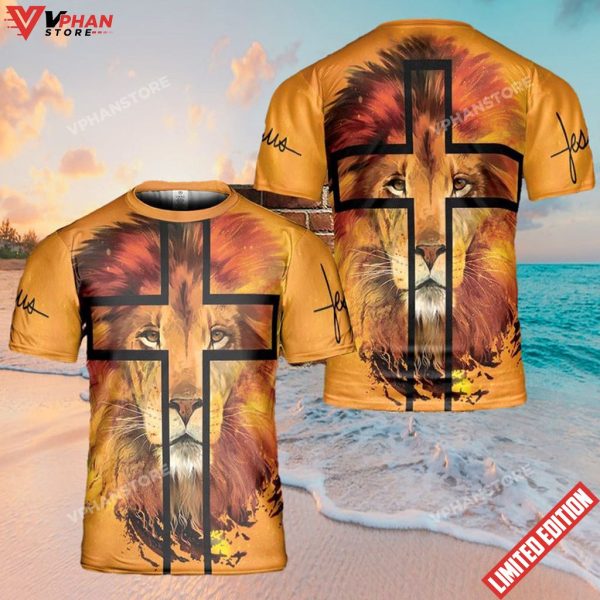 Jesus Lion Cross Portrait 3d T Shirt