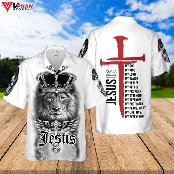 Jesus Lion Crown Jesus I My Everything Christ Gift Hawaiian Shirt