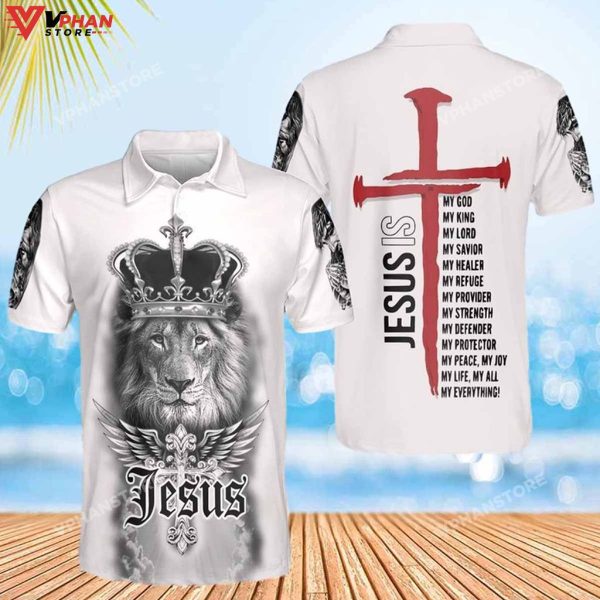 Jesus Lion Crown Jesus I My Everything Christian Polo Shirt & Shorts