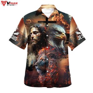 Jesus Lion Eagle Face Tropical Outfit Christian Gift Ideas Hawaiian Shirt 1