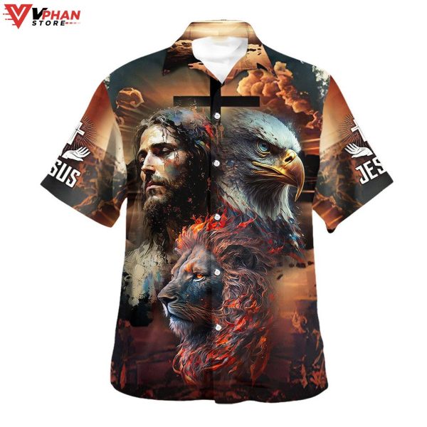 Jesus Lion Eagle Face Tropical Outfit Christian Gift Ideas Hawaiian Shirt