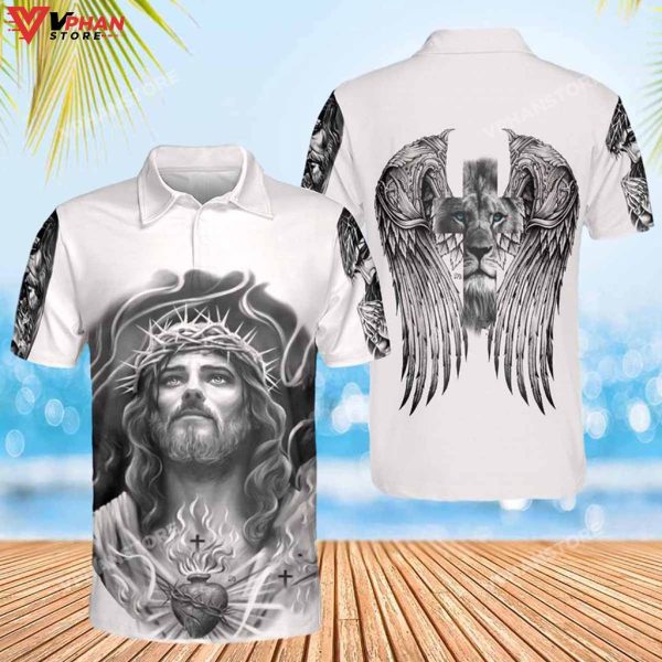 Jesus Lion Heart Wings Jesus Religious Christian Polo Shirt & Shorts