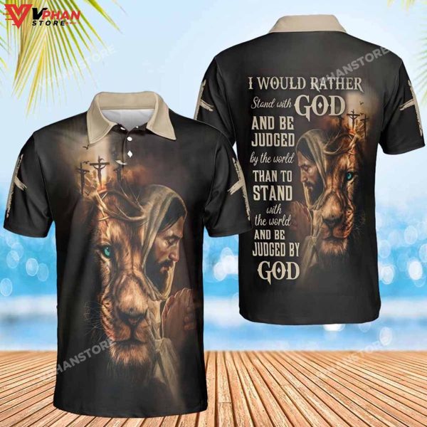 Jesus Lion I Would Rather Stand With God Christian Polo Shirt & Shorts