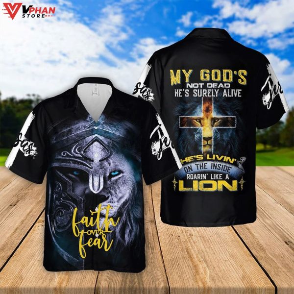 Jesus Lion Inside Faith Over Fear Tropical Outfit Easter Hawaiian Shirt