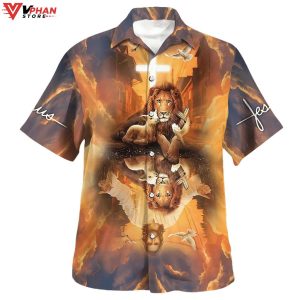 Jesus Lion King And Lamb Cross Christian Gifts Hawaiian Aloha Shirt 1