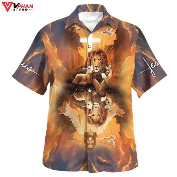 Jesus Lion King And Lamb Cross Christian Gifts Hawaiian Aloha Shirt