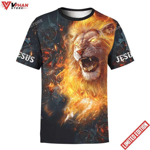 Jesus Lion King Of The Kings Burning Rose 3d Shirt