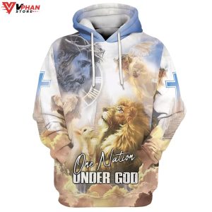 Jesus Lion Lamb One Nation Under God Men Women Christian Hoodie 1