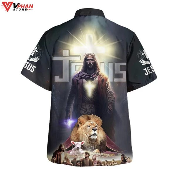 Jesus Lion Lamb With Disciples Tropical Christian Gift Hawaiian Shirt