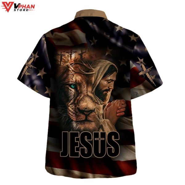 Jesus Lion Of Judah American Flag Tropical Christian Hawaiian Shirt