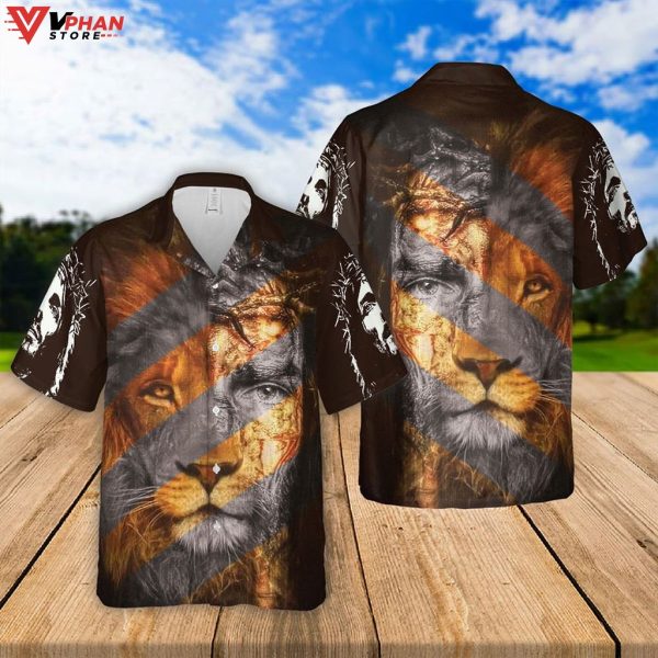 Jesus Lion Tropical Outfit Christian Gift Ideas Easter Hawaiian Shirt