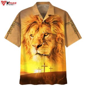 Jesus Lion Tropical Outfit Gifts For Christian Hawaiian Summer Shirt 1