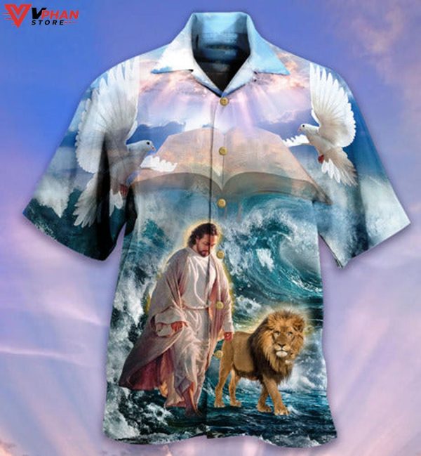 Jesus Lion Walk On The Water Christian Lion Faith Hawaiian Shirt