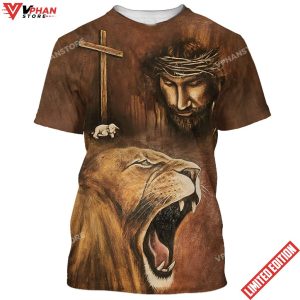 Jesus Lion With The Lamb All Over Printed Shirt for Men and Women 1