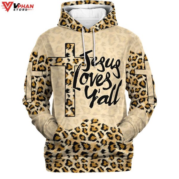 Jesus Loves Yall Cross Leopard Skin Pattern Hoodies