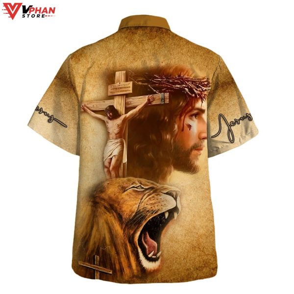 Jesus On The Cross Lion Of Judah Tropical Outfit Christian Hawaiian Shirt