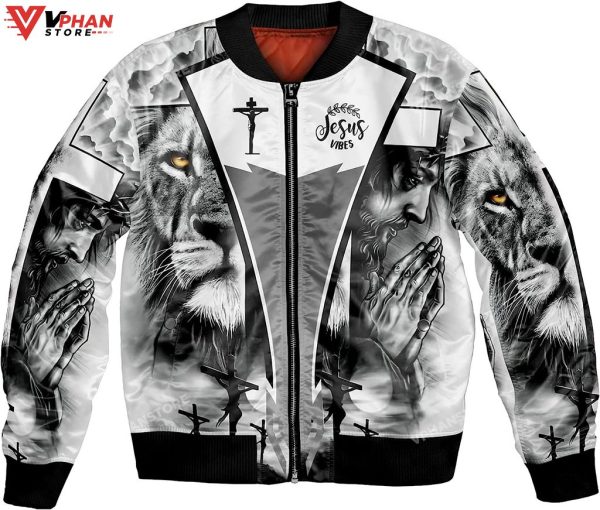 Jesus On The Cross With Lion Bomber Jacket