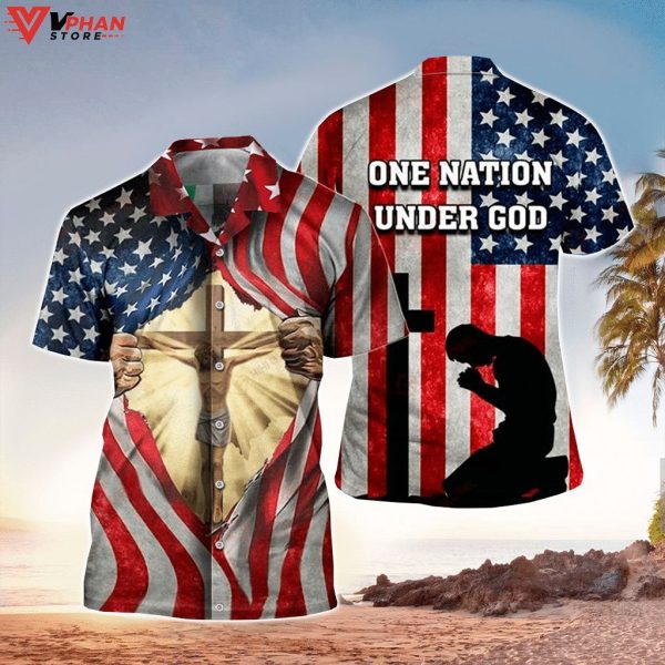 Jesus One Nation Under God American Flag Christian Hawaiian Shirt