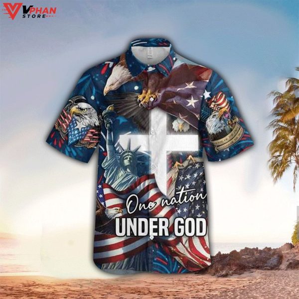 Jesus One Nation Under God Cross Tropical Outfit Christian Hawaiian Shirt