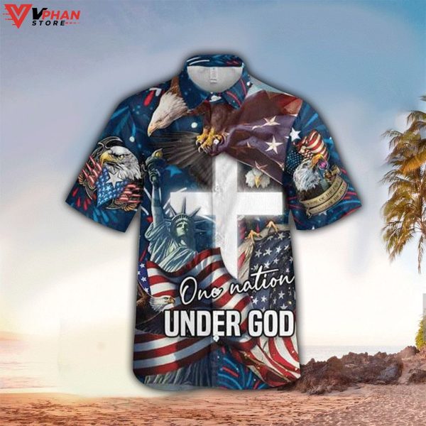 Jesus One Nation Under God Cross Tropical Outfit Hawaiian Shirt