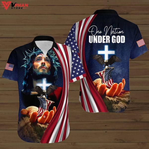 Jesus One Nation Under God Hawaiian Shirt American Flag Christian