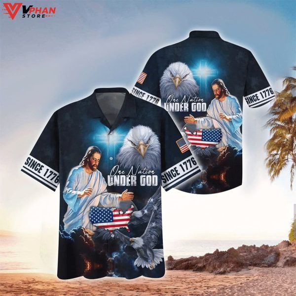 Jesus One Nation Under God Tropical Christian Religious Hawaiian Shirt