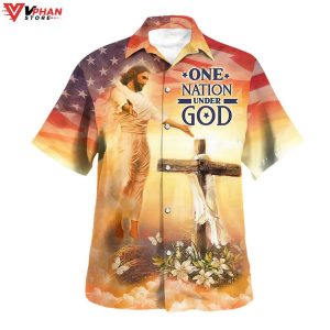 Jesus Open Arms Easter One Nation Under God Tropical Hawaiian Shirt 1