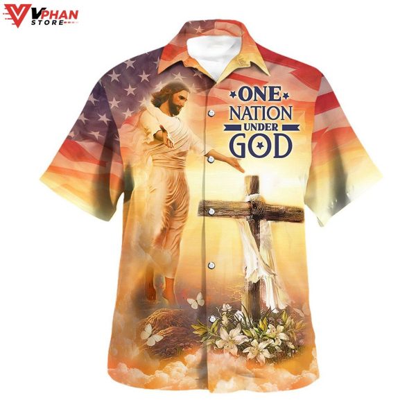 Jesus Open Arms Easter One Nation Under God Tropical Hawaiian Shirt