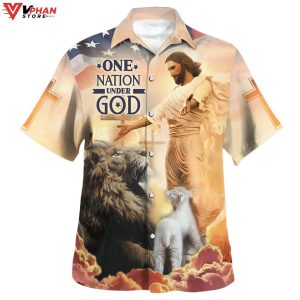 Jesus Open Arms One Nation Under God Tropical Outfit Hawaiian Shirt 1