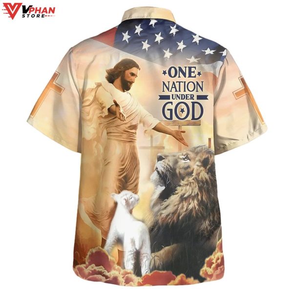 Jesus Open Arms One Nation Under God Tropical Outfit Hawaiian Shirt