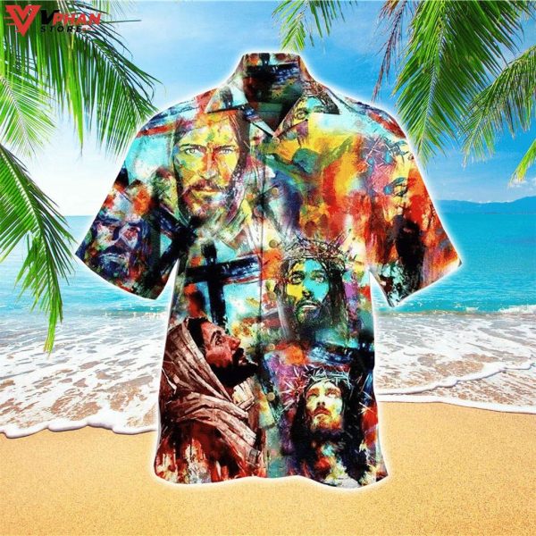 Jesus Paint Jesus Tropical Outfit Christian Gift Ideas Hawaiian Shirt