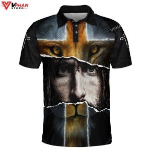 Jesus Picture And Lion Religious Easter Gifts Christian Polo Shirt Shorts 1