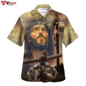 Jesus Portrait Crucifixion Of Jesus Tropical Christian Gifts Hawaiian Shirt 1