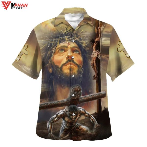 Jesus Portrait Crucifixion Of Jesus Tropical Christian Gifts Hawaiian Shirt