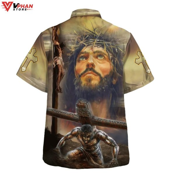 Jesus Portrait Crucifixion Of Jesus Tropical Christian Gifts Hawaiian Shirt
