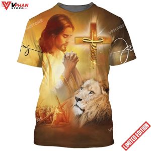 Jesus Pray And The Lion 3d All Over Print Shirt 1